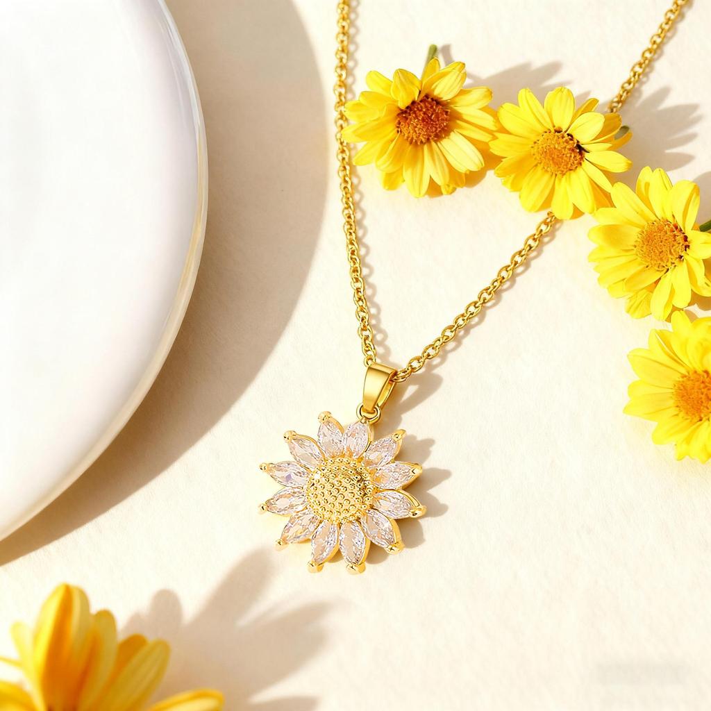 Colar Pingente Girassol Corrente de Clavícula de Luxo Feminina Joia