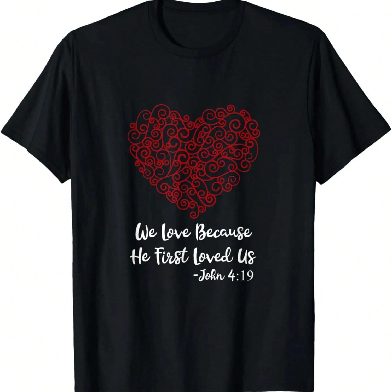 Red Heart Bible Verse John 4_19 Valentine s Day T-Shirt S разноцветный