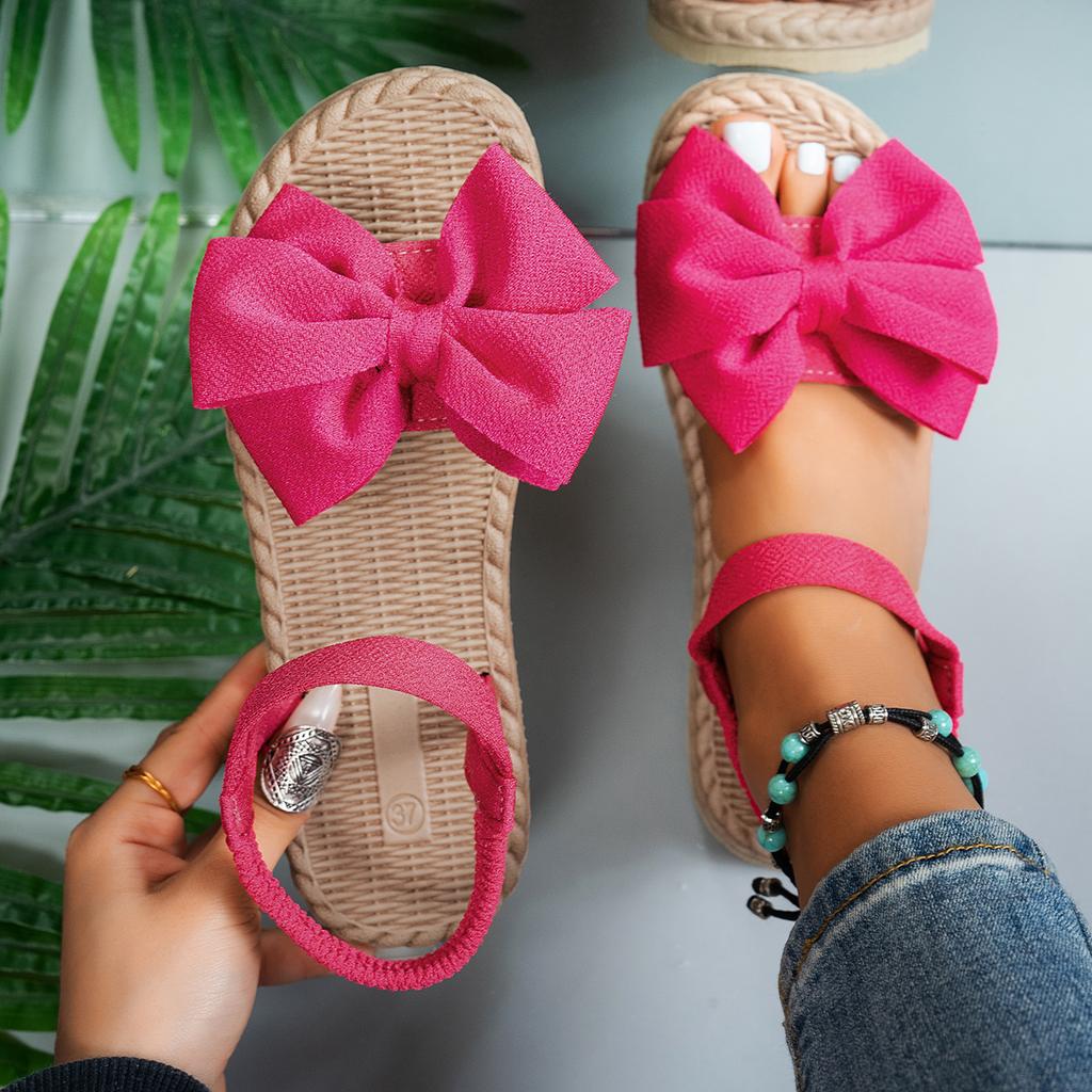 Women Sandals 2025 New Summer Lightweight Sandals Beach Casual Slippers Outdoor Bow Tie Flat Shoes Home Slides Women