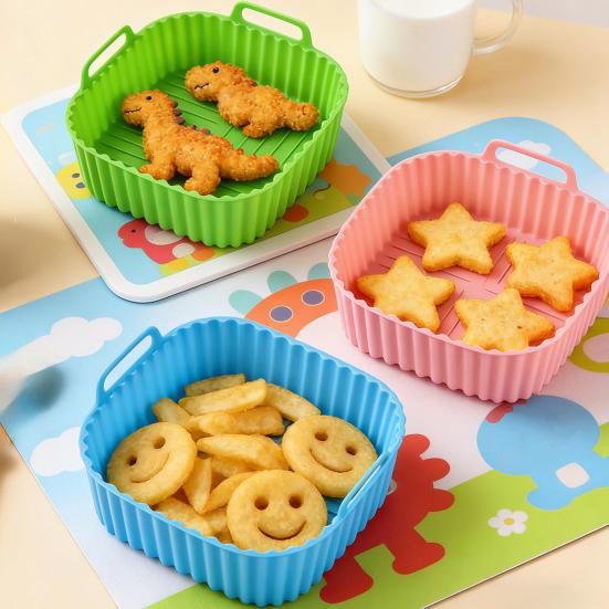Air Fryer Silicone Baking Pan with Handles Non-Stick Air Fryer Basket Dishwasher Safe BPA-Free Air Fryer Pan for Even Cooking And Easy Cleaning
