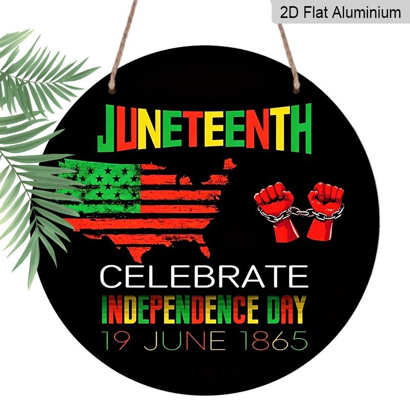 

2D Flat, 1pc Round Aluminum Juneteenth Independence Day Sign, 1865 Freedom Celebration Metal Plaque, Black History African American Flag & Broken 7.87×7.87inch