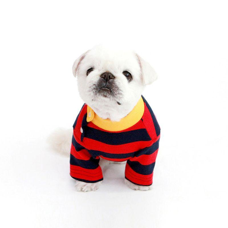 Kinkini-Streifen-T-Shirt mit Knopfleiste am Hals – 2 Farben (Kurzärmeliges T-shirt)