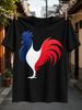 Französisches Hahnen-T-Shirt mit Blau-Rot-Flaggen-Silhouette Einfach Patriotisch Saubere Grafik Nationalstolz Unisex Alle T-Shirts