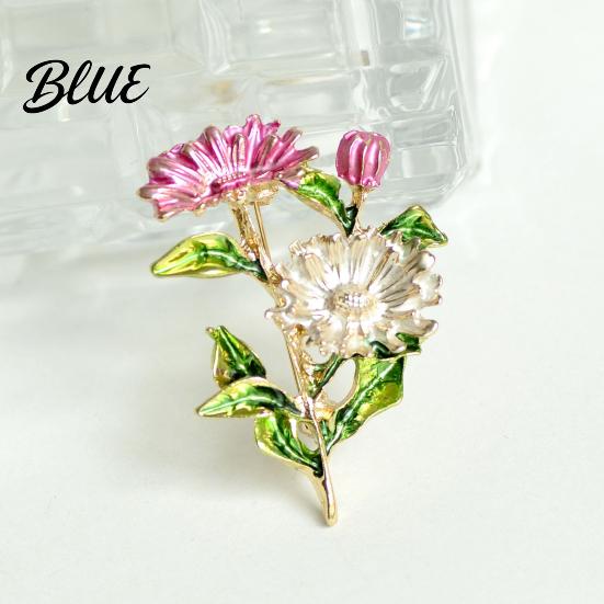 Windbreaker Brooch Pin Enamel Coloring Three Chrysanthemums Design Zinc Alloy