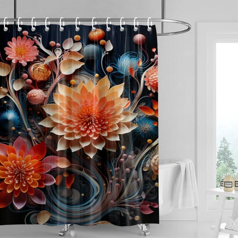 

3D цветочная рельефная шторка для душа 180X 200 см Декор для ванной комнаты и туалета Тропическое растение Разделительная шторка Водонепроницаемая W60H190(CM)-1 Pcs