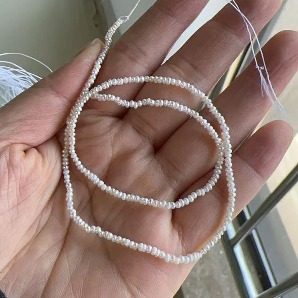 1String, White Natural Freshwater Pearls, Handmade Flat Pearl Beads for Jewelry Making DIY Crafts (Beads 1.8-2mm, Length 36cm)
