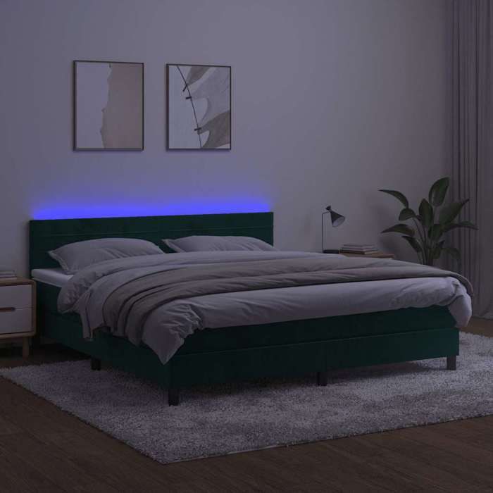 Maison Exclusive - Sommier à lattes de lit avec matelas LED Vert foncé 160x200 cm