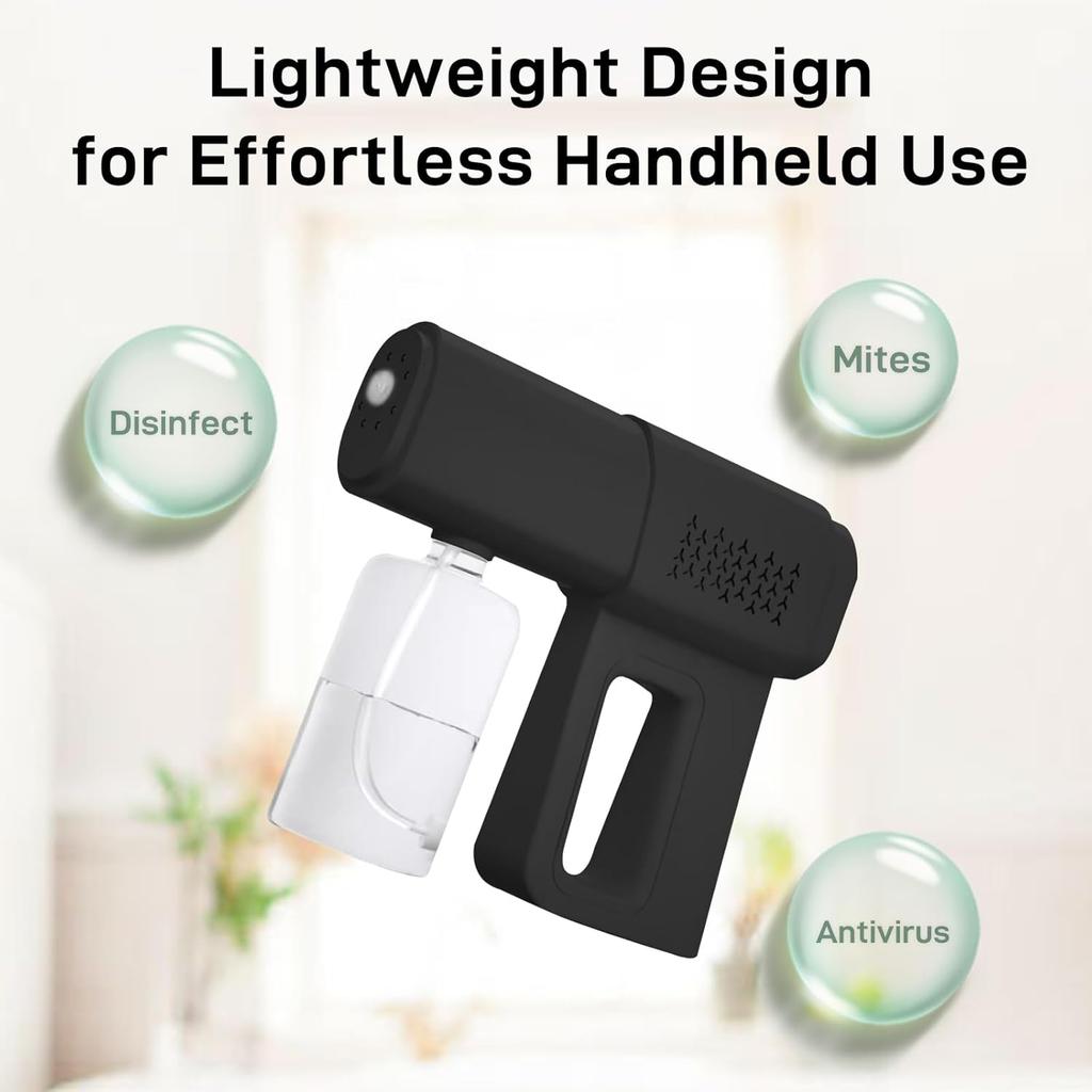 Professional Disinfectant Fogger Machine, 380ml Wireless Fine Particle Sprayer Gun Handheld Sanitizer Fogger, Blue Light Foggers for Touchless