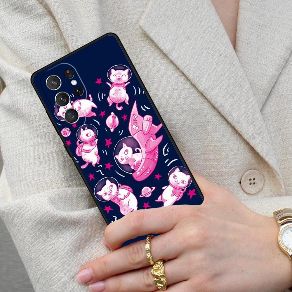 Space Happy Cats Cell Phone Case for Samsung Galaxy S26 Ultra S25 S24 S23 S22 S21 S20 Note10 Cover