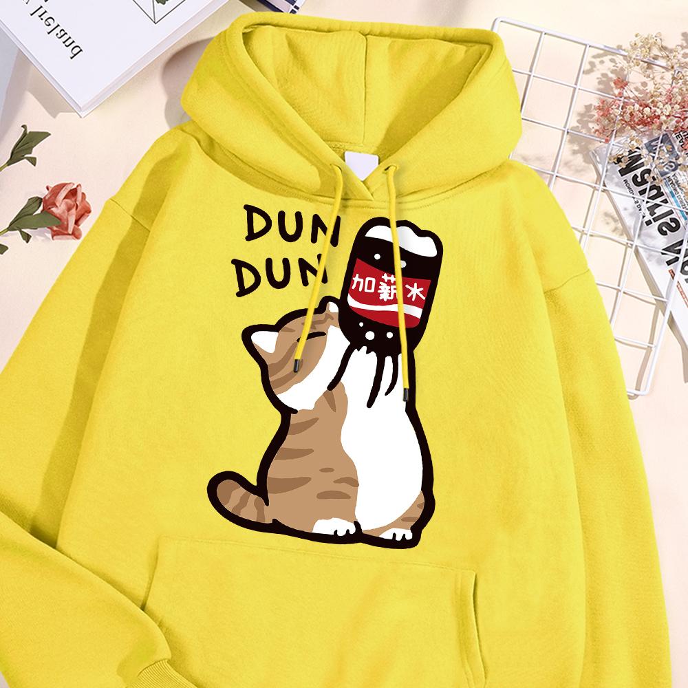 Salary Increase Fun Cat Print Hoody Men Women Casual Fleece Street Clothes Loose Warm Sweatshirt O-Neck Hoodie