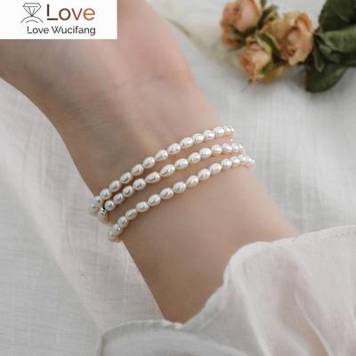 3 -4mm Real Natural Freshwater Pearl Elastic Bracelet 925 Silver Bead Jewelry For Women Valentines Day Jewelry Gift