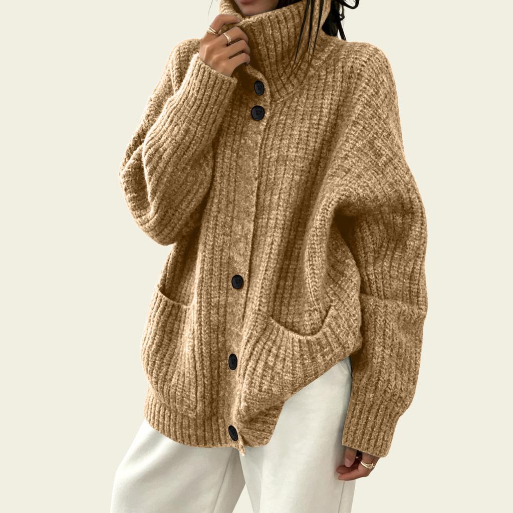 Women's Color Loose Fit Knit Cardigan with Pockets for Daily Wear