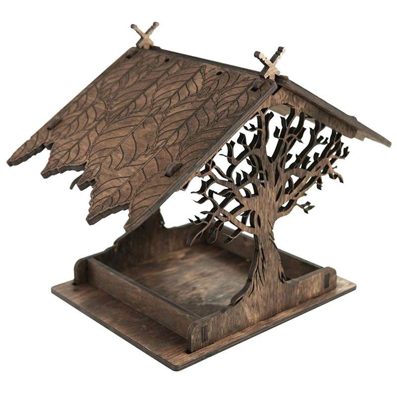 T02C!Wooden Bird Feeder Hanging Drinker For Garden Yard Garden Decor Roof Outside Bird Feeders-A Durable