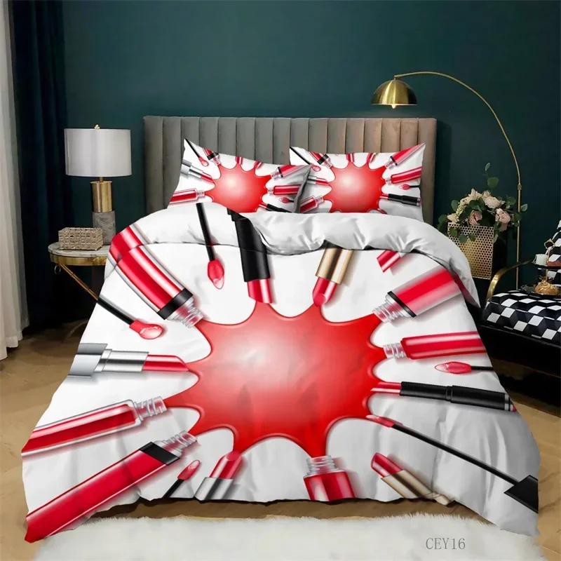 Fashion Makeup Cosmetic Theme Comfortable Duvet Quilt Cover Pillowcase Bedding Set Children Bedroom Decoration Home Textile