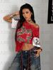 Summer Casual Contrasting Mesh Women's Leopard Print Letter Print Street Simple And Fashionable Football Uniform Y2K T-shirt