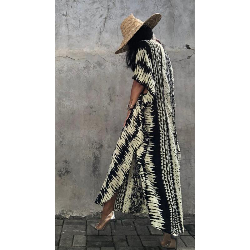 Women's Fashion Summer Spring Colour Block Print 1/2 Sleeves V-Neck Loose Waistline Casual Dresses