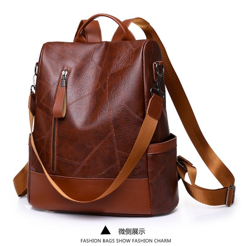 Backpack women's new fashion trend leather high sense retro simple light casual commute to work backpack