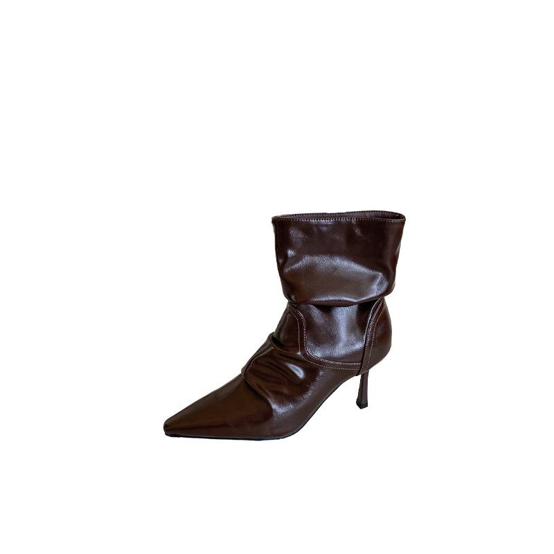 2025 autumn and winter new pointed thin heel high heel temperament thin French fashion sexy beauty female Internet celebrity short boots