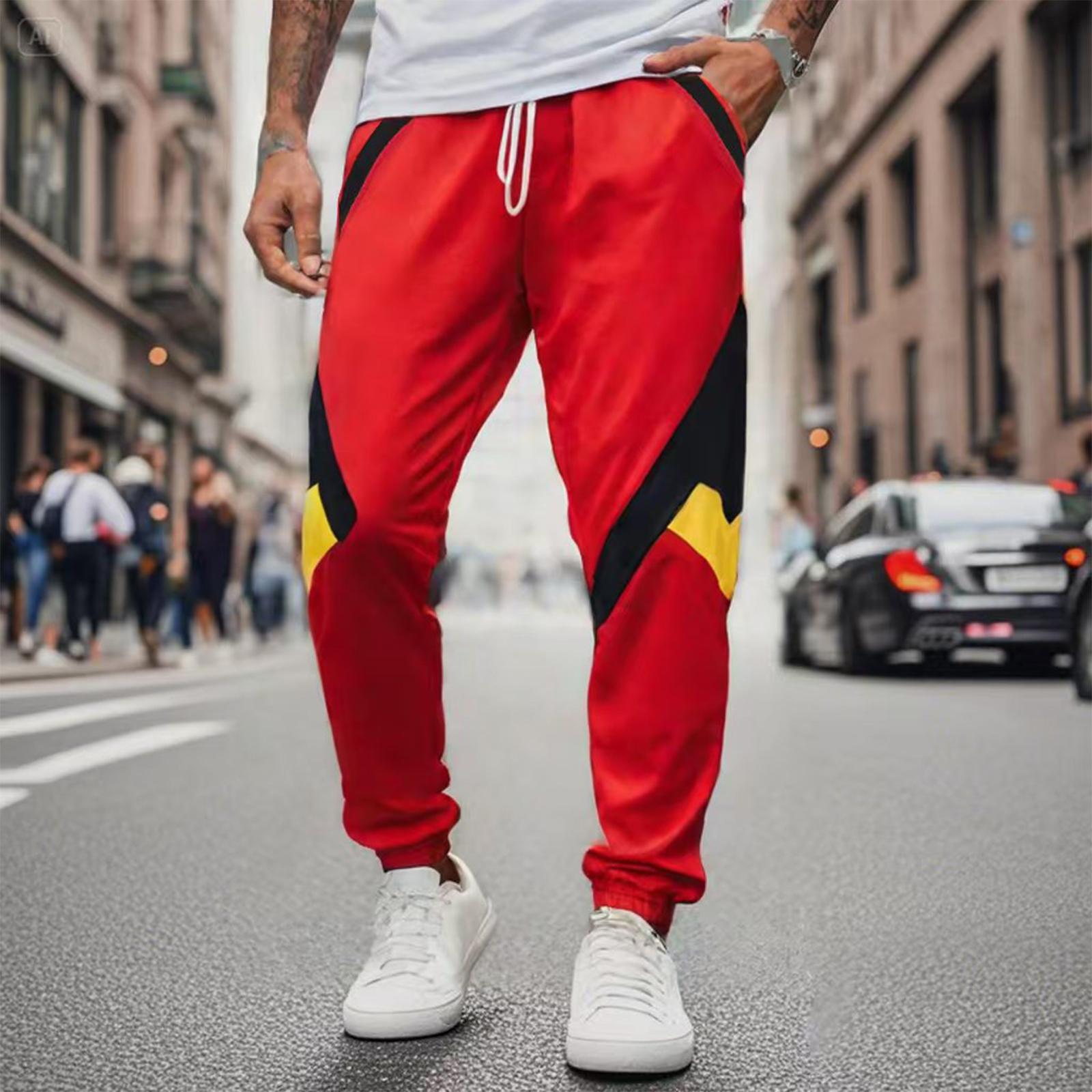 

Men s Cotton And Linen Color Casual Trousers Long Pants XL червоний