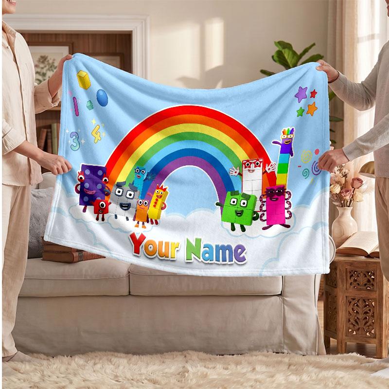 Numberblocks Personalized Flannel Blanket, Custom Printed Text Name, Warm Soft Blanket For Couch Bed