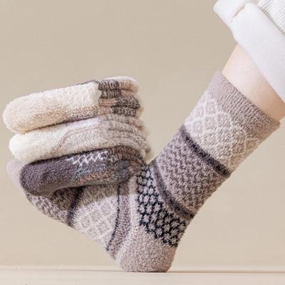Fashion Autumn Winter Coral Fleece Socks Thicken Warm Sleep Socks Soft Half Fleece Medium Tube Sock For Women Girls