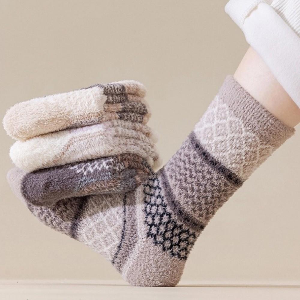 Fashion Autumn Winter Coral Fleece Socks Thicken Warm Sleep Socks Soft Half Fleece Medium Tube Sock For Women Girls