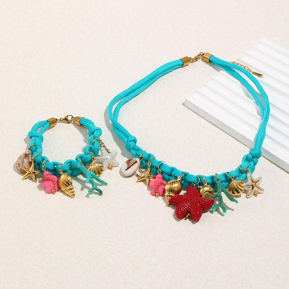 Summer Fashion DIY Shell Necklace 18K Gold Plated Waterproof Stainless Steel Jewelry Set for Gift & Party
