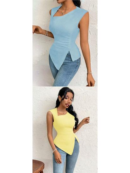 Women's Elegant Asymmetrical Neck Slim Fit T-shirt - Spring/Summer Pure Color Top