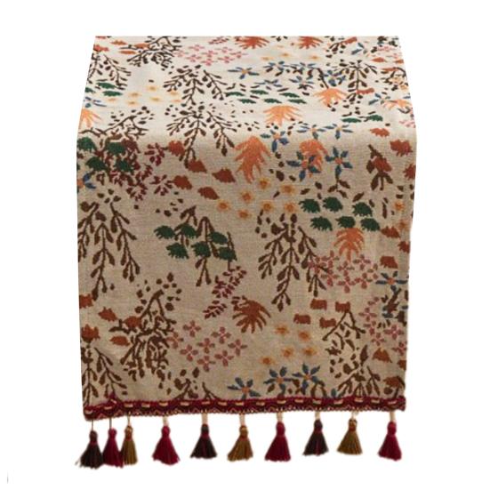 Yousheng Christmas Green Jacquard Table Runner with Tassel Decorative Festive Table Flag Dining Table Decoration for Home Restaurant Bar Kitchen