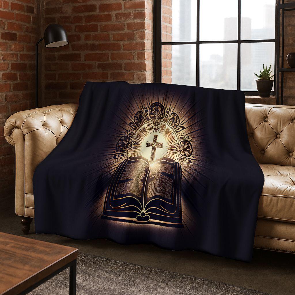 New Belief Cross Holy Bible Pray Jesus Flannel Blanket,Cozy Soft Throw Blanket for Home Bedroom Bed Sofa Picnic Cover Kids Gift