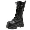 Plus Autumn Women Boots Buckle Round Toe Wedges Platform Boots Punk Goth INS Women Street Shoes Combat Boots for Women