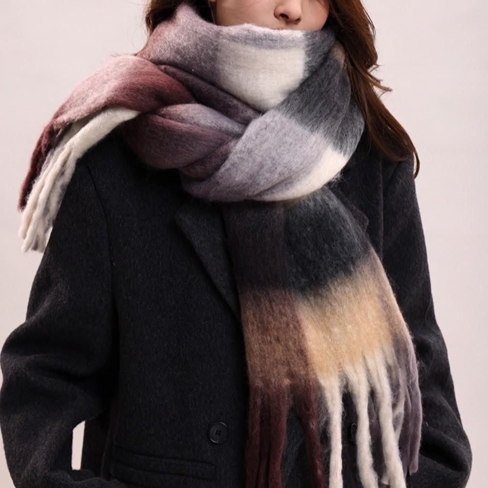 Tassel Winter Cashmere Scarves Plush Long Shawl Fashion Plaid Wool Scarf  Girl