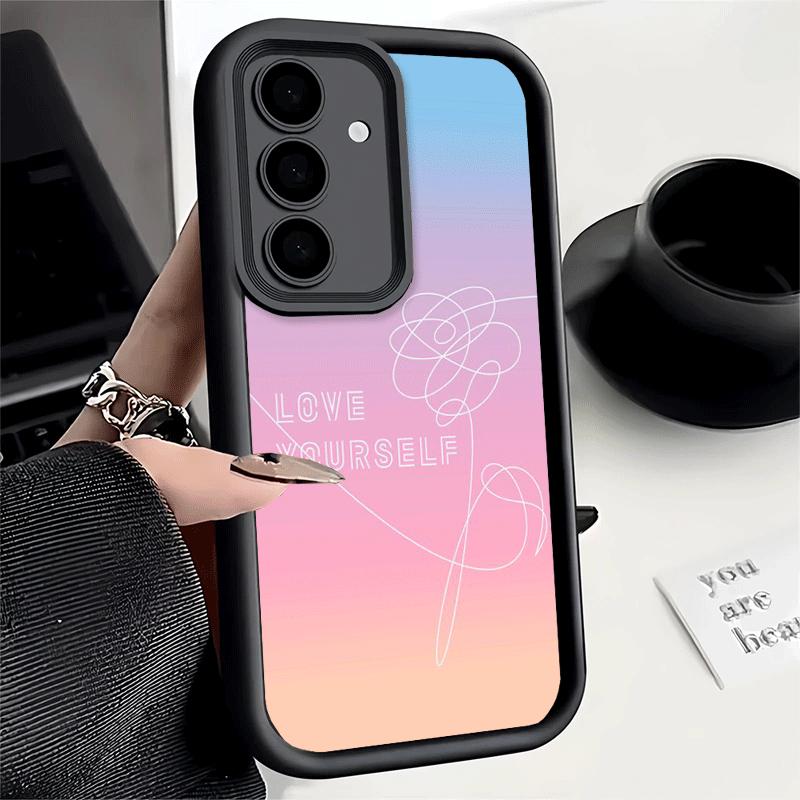 Phone Case for Samsung Galaxy A17 A16 A15 A14 A13 Love Yourself Flower Heart Line Kpop A56 A36 A26 A55 A35 A25 A54 A34 A24 A53 A