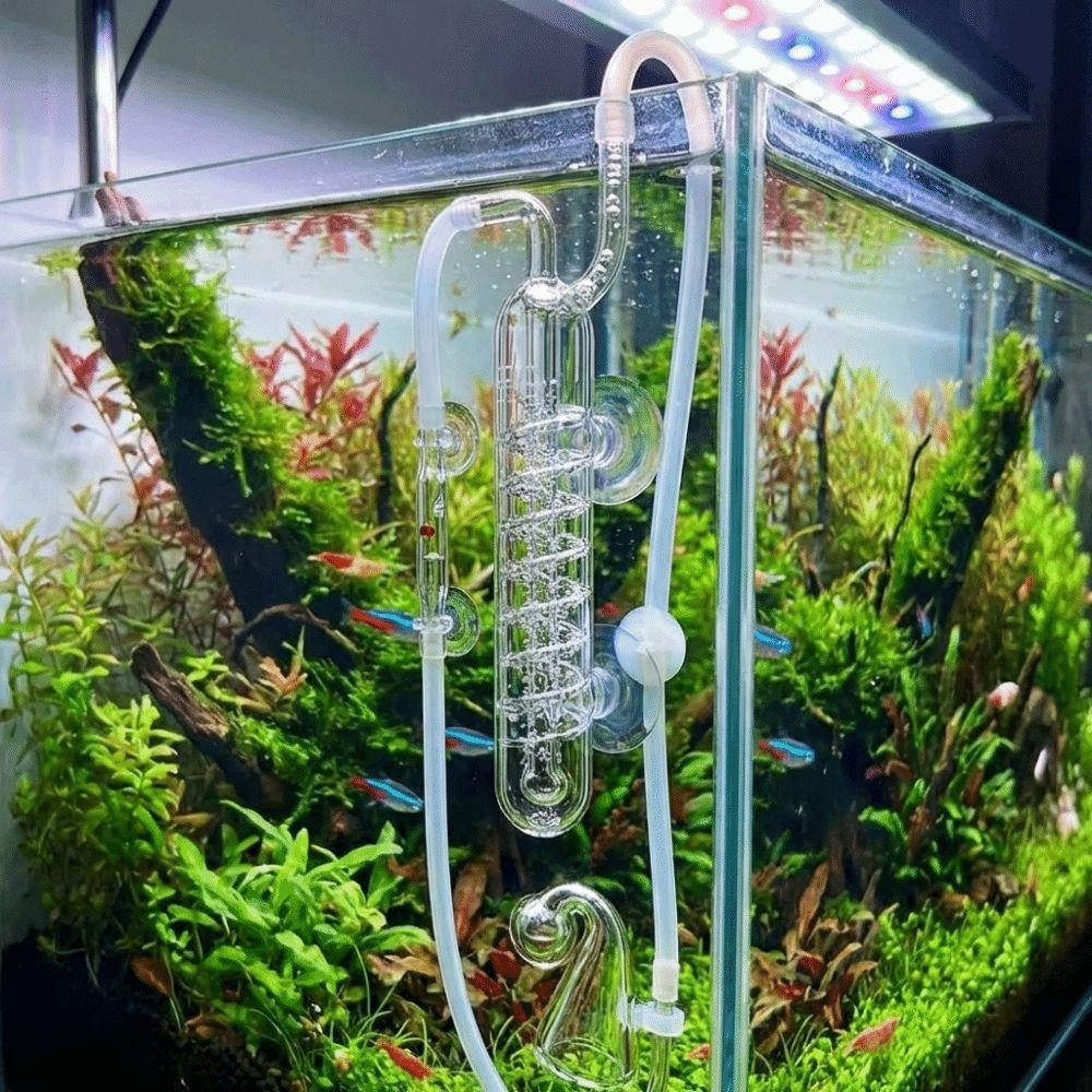 Glass CO2 Bubble Counter with Suction Cup High Transparent Spiral Bubble Counter Practical Without Blocking Bubble Atomizer