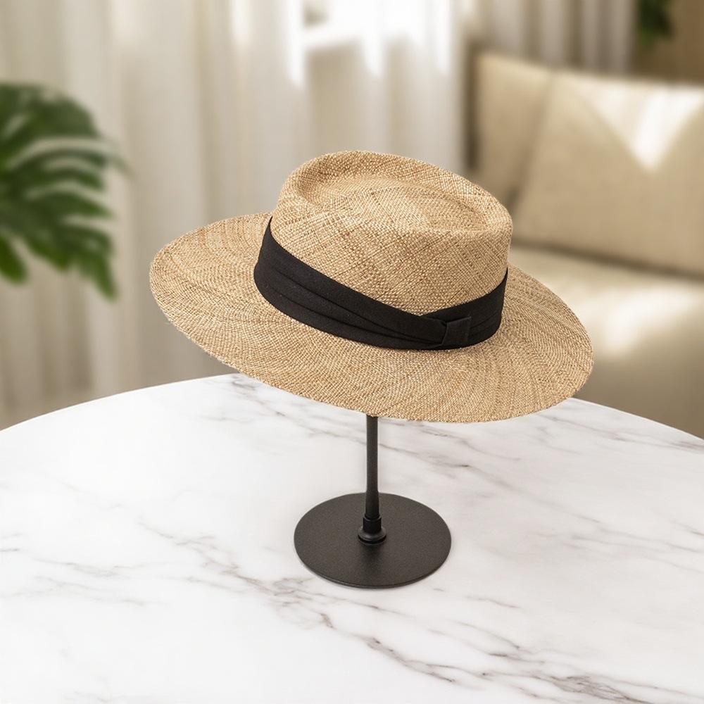 

French Elegant Temperament Celebrity Concave Top Retro Top Hat Women S Summer Big Eaves Treasure Grass Handwoven Ring Top Straw Hat M (57cm) one size adjustable - available in