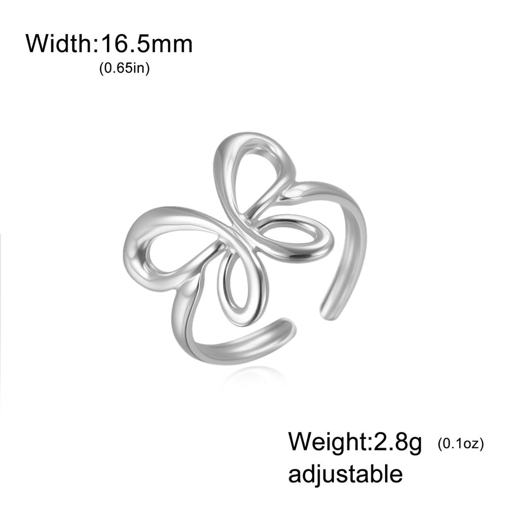  Butterfly Bow Rings for Women Aesthetic Geometric Adjustable Open Ring Stainless Steel Waterproof Jewelry Party Gifts
