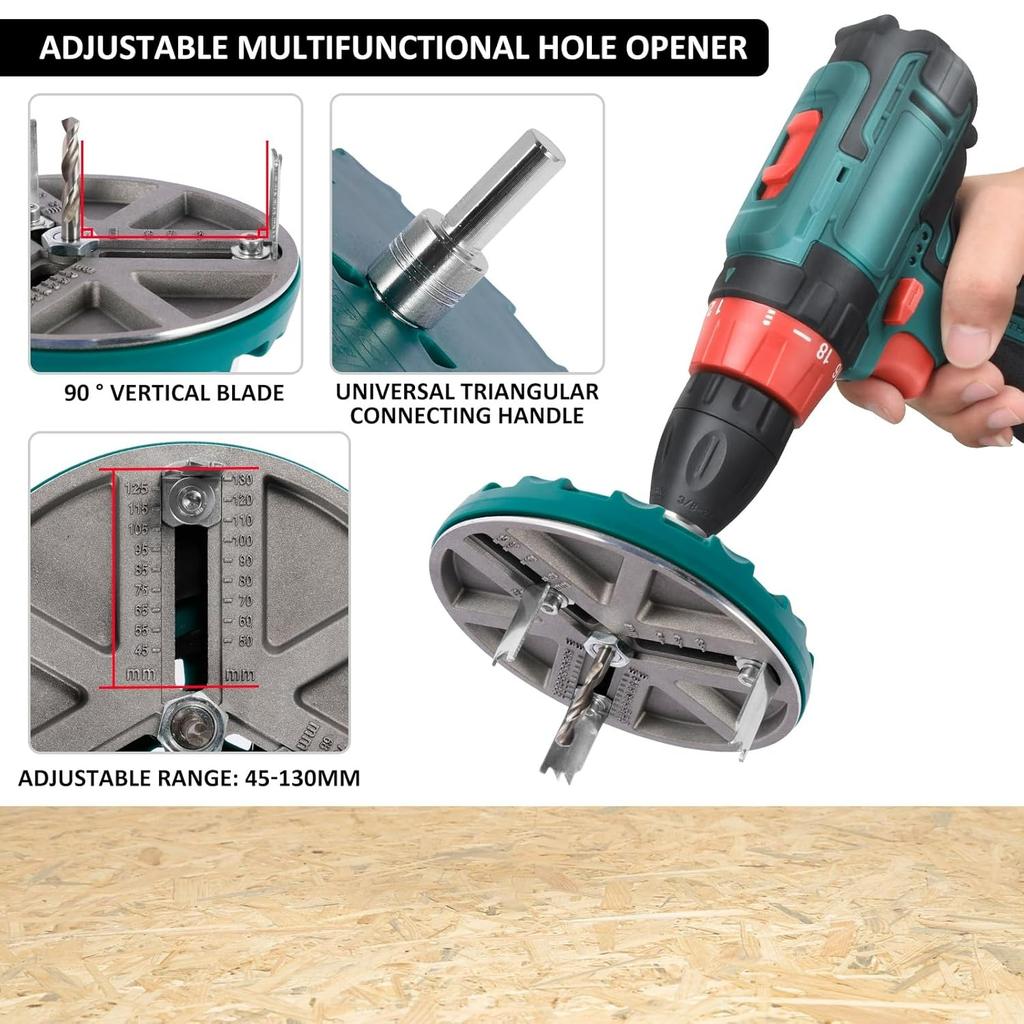 Adjustable Hole Saw,Adjustable Punch Saw Tool for Drilling,Adjustable Round Hole Saw Diameter 45-130MM,Hole Opener Tools,Adjustable Hole Cutter