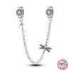 Star Moon Slide Safety Chains Charms 925 Sterling copper Heart Evil eyes Silicone Spacer Beads Fit Original Bracelet DIY Zircon