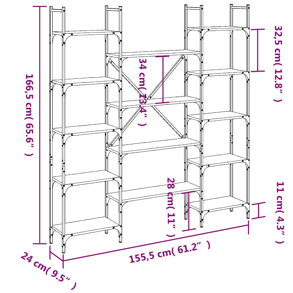 Bookshelf Black 155.5 X 24 X 166.5 Cm Particleboard