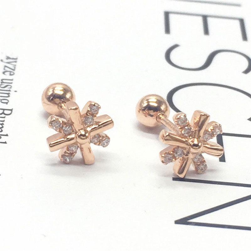 Pure Purple Gold Exquisite Fashion Rice Character Zircon Stud Earrings Women'S Rose Gold Plated Color Gold Earrings