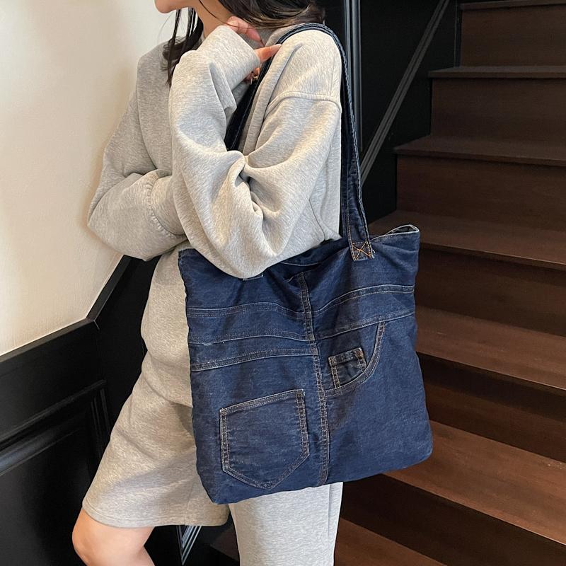 Vintage Large Capacity Denim Bag Women's Shoulder Bag Student Class Bag
