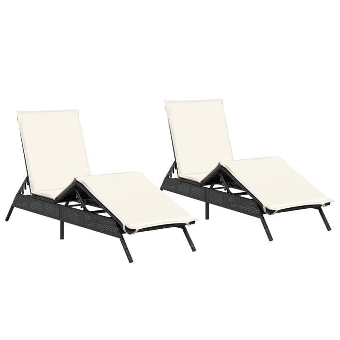VidaXL Chaises longues avec coussins lot de 2 noir résine tressée 3261578
