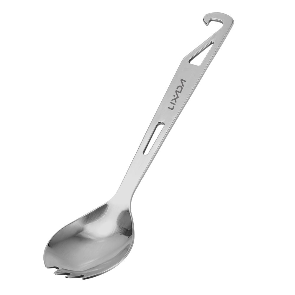 Lixada Edelstahl-Göffel mit Flaschenöffner, leichtes Outdoor-Dinner-Göffel-Besteck für Reisen