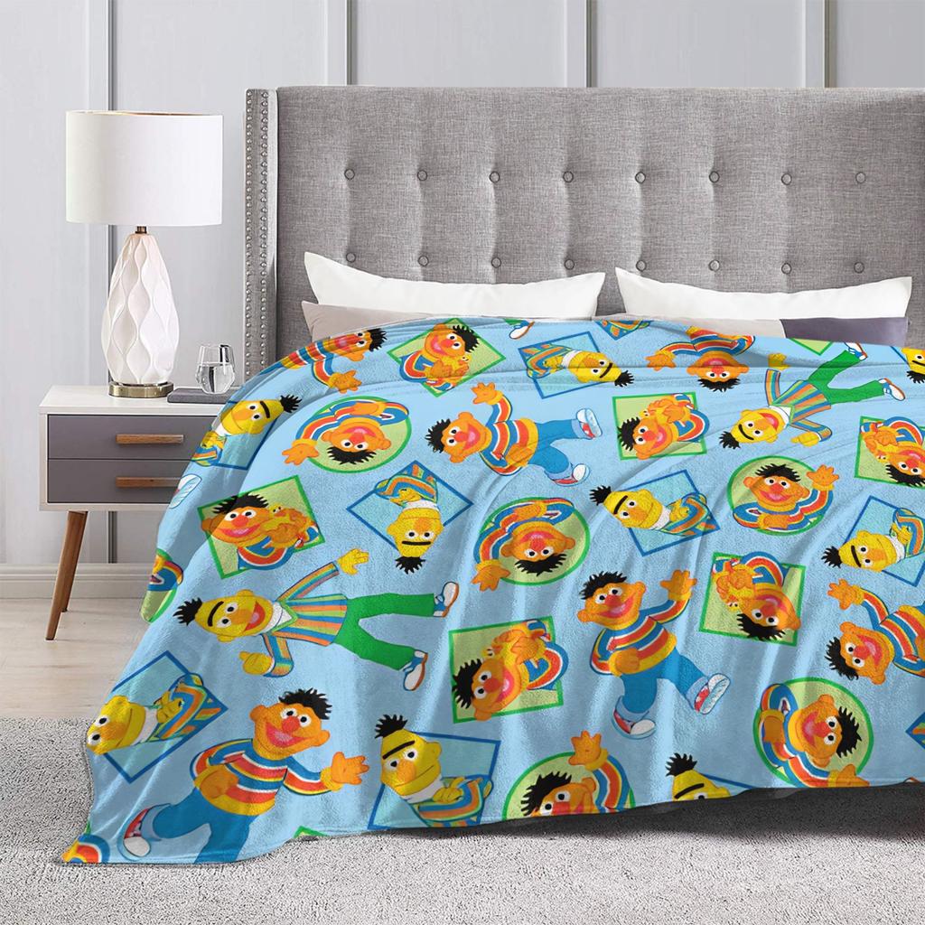 Bert & Ernie Blue Warm Soft Blanket S-Sesames Streets Plush Throw Blanket Fluffy Couch Chair Flannel Bedspread Sofa Bed Cover