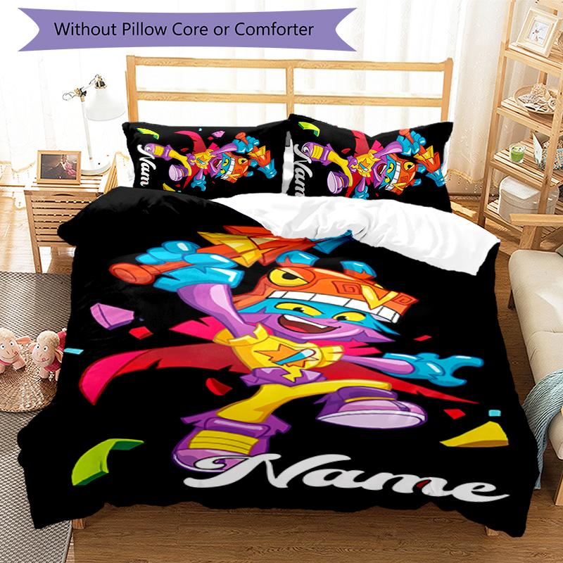 3pcs Custom Name SuperZings Bedding Set Duvet Cover Closure Includes 1 Duvet Cover & 2 Pillowcases for All Seasons Bedroom Decor