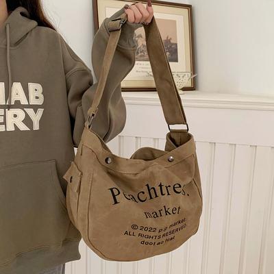 Alphabet Canvas Bag Women's Summer Fashion Tote Bag Student Class Large Capacity Crossbody Bag