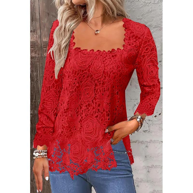 Long Sleeve Tops Solid Color Women Base Shirt Square Collar Autumn Winter T Shirt