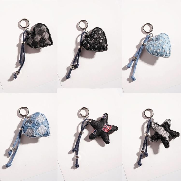 Charming Denims Heart Keychain Cute Design Sturdy Fabric Perfect For Keyrings Bags Gift Giving