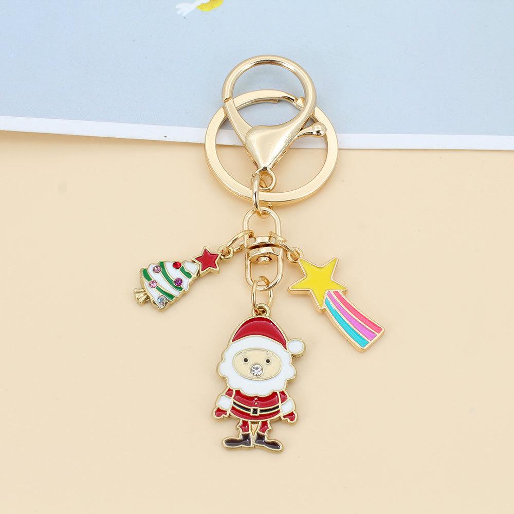 Santa Claus Snowflake Tree Keychain - Cute Cartoon Bag Charm for European & American Holiday Decoration, Small Gift Idea