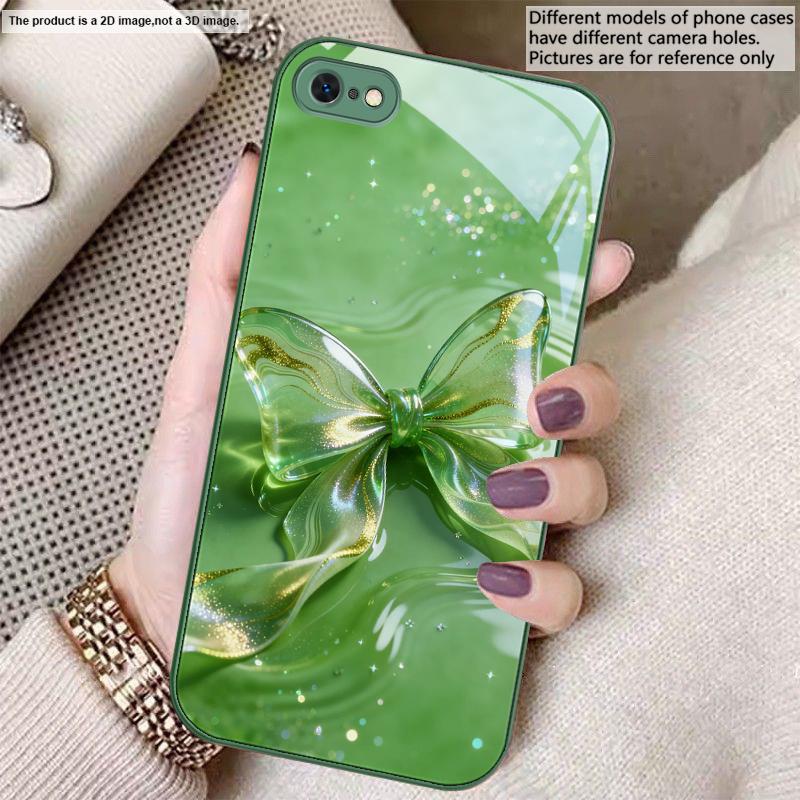 Transparent crystal bow For iPhone 17 Air 16E 15 14 13 Plus 12 mini 17 Pro Max 11Pro XR X 16E 7 8 11 Tempered Glass Phone Case